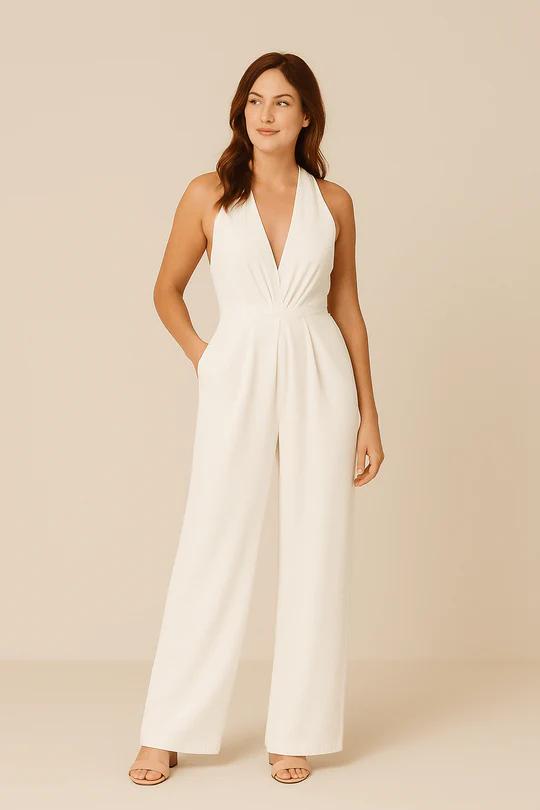 Plunging Halter Wide-Leg Jumpsuit