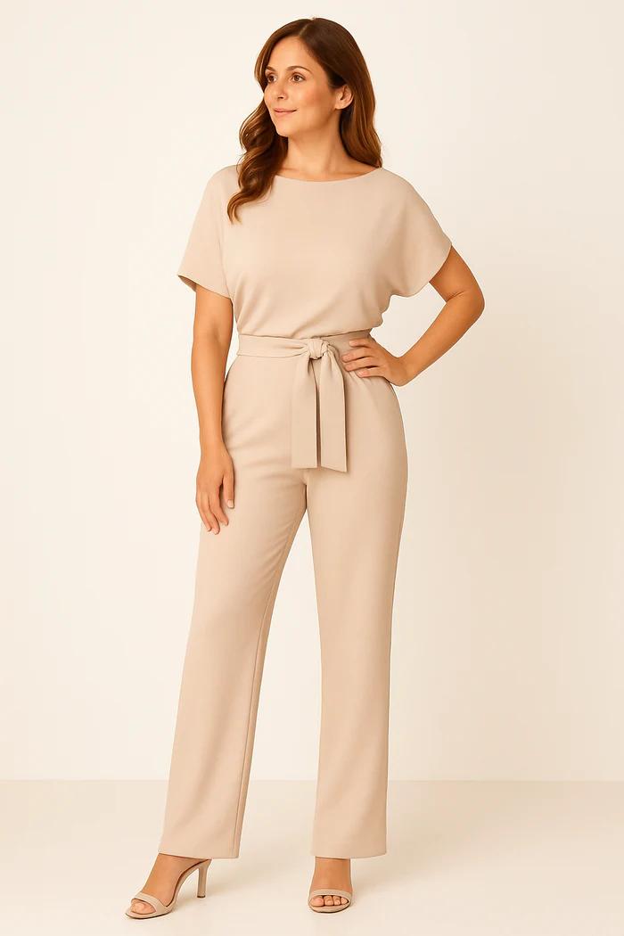 Elegant tie-waist short-sleeve jumpsuit